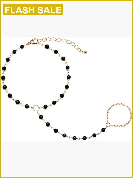 Jewelry - Crystal Bead Hand Chain Bracelet Gold Plated Adjustable